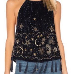 FREE PEOPLE - TASSEL VELVET MOON STARS HALTER - M